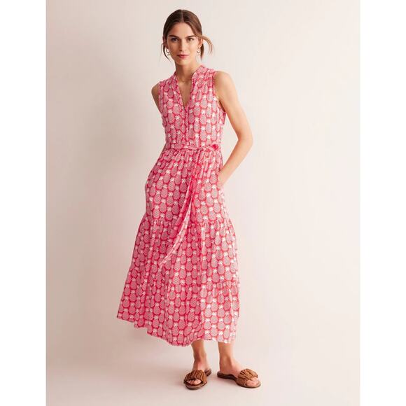 Boden Dresses & Skirts - Boden Orange White Pineapple Naomi Notch Collar Maxi Dress US 6
